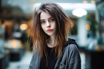 Fototapeta premium Young grunge woman in urban clothes