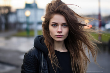 Obraz premium Young grunge woman in urban clothes