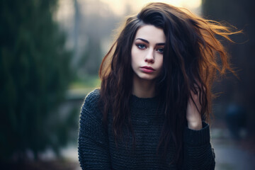 Naklejka premium Young grunge woman in urban clothes