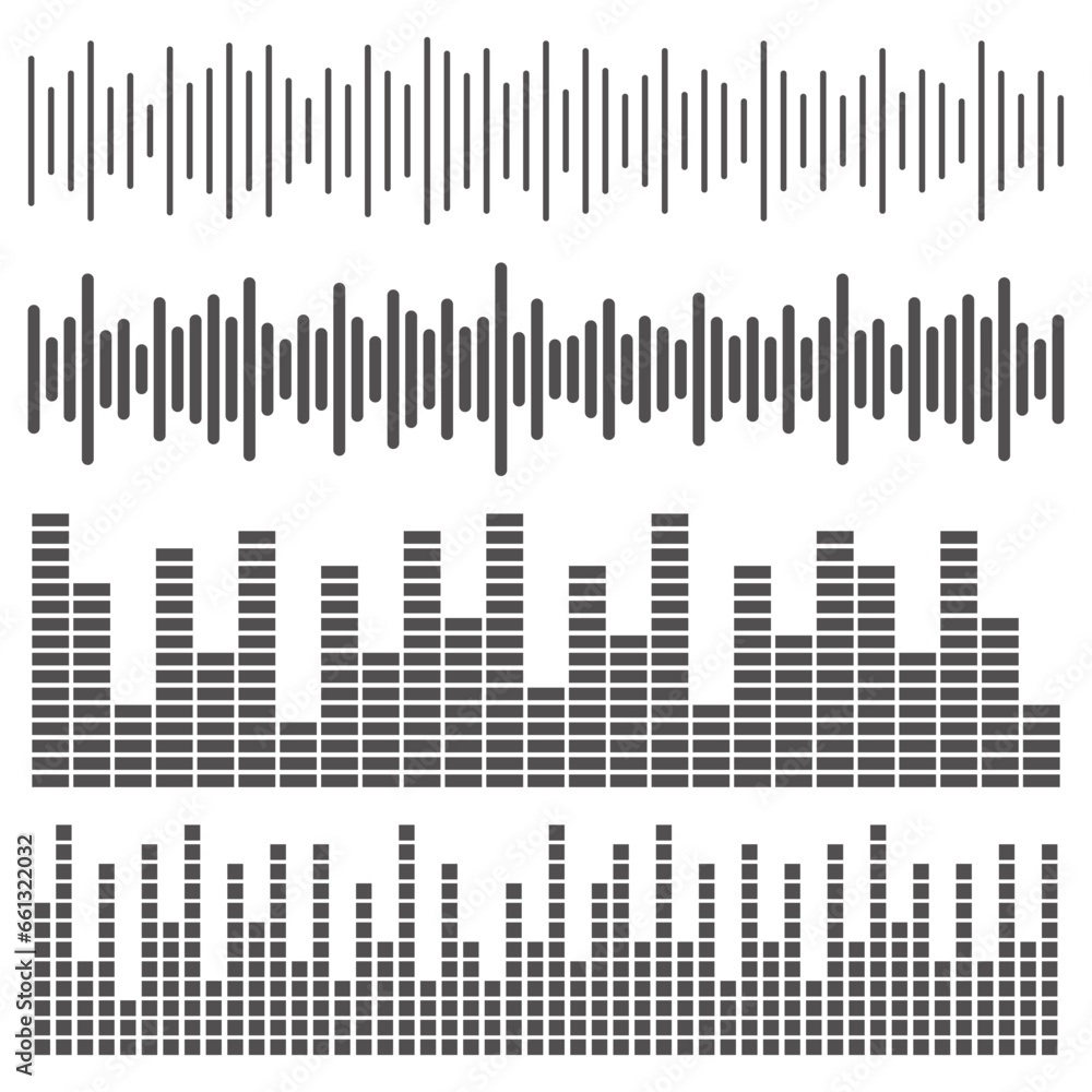 Poster music sound wave. audio of voice and radio frequency lines. abstract equalizer on white background. 