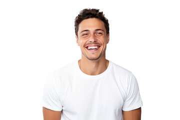 Studio portrait of a handsome young white Americana man with a beautiful smile isolated on transparent png background.