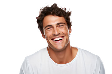 Studio portrait of a handsome young white Americana man with a beautiful smile isolated on transparent png background.