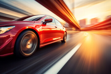 red car at high speed along the highway obscures the speed of movement , 3d rendering , AI...