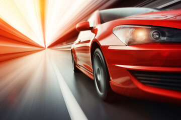 red car at high speed along the highway obscures the speed of movement , 3d rendering , AI...