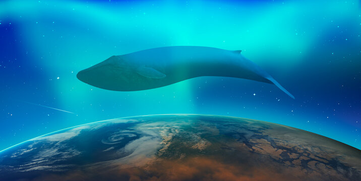 World oceans day concept with whale - Planet earth underwater with a beautiful outher space  "Elements of this image furnished by NASA"