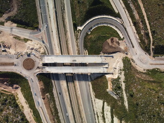 Road and rail in Israel drone footage.