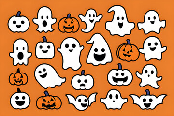 cute pumpkins and ghosts in Halloween