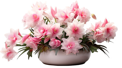 Pink Blooming Orchid Cactus in Clay Pot Isolated on Transparent or White Background, PNG