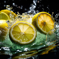 Slices of lemon and lime in the water, ai technology