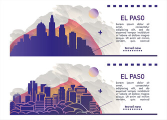 USA El Paso city banner pack with abstract shapes of skyline, cityscape, landmarks and attractions. US Texas state travel vector illustration set for brochure, website, page, header, presentation