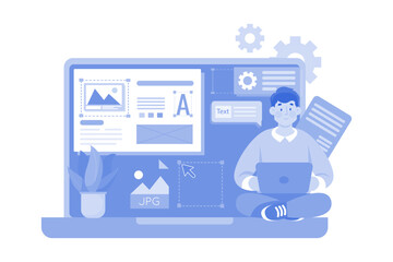 Man UX designer working on laptop application.