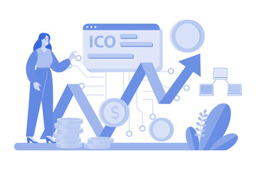 ICO Blockchain Illustration concept in white background