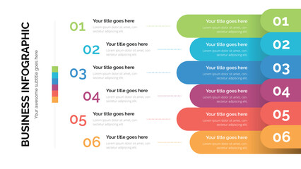 Business list infographic with six list. Suitable For Presentation Template With 16x9 Aspect Ratio