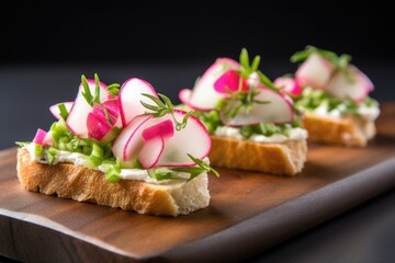 Obraz na płótnie Canvas bruschetta with radish and chopped green onions