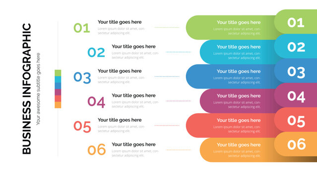 Business list infographic with six list. Suitable For Presentation Template With 16x9 Aspect Ratio
