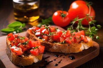 freshly made bruschetta with truffle oil on wax paper