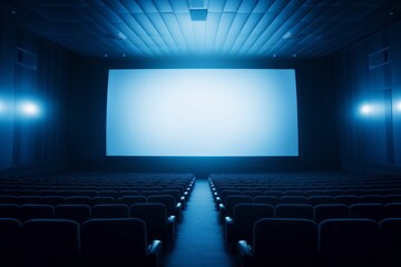 Obraz premium Empty cinema in blue color with white blank screen