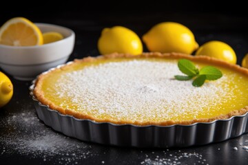 lemon tart with a light dusting of powdered sugar