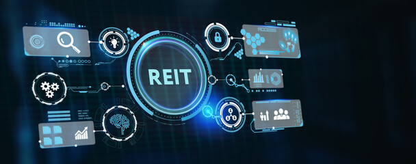 REIT Real estate investment fund ETF Financial stock market. 3d illustration