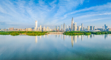 Shenzhen city financial district skyline and ocean scenery