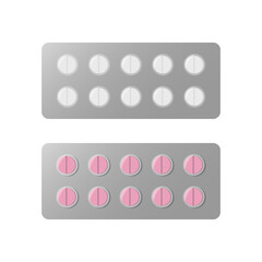 Pill blister packs, medical package with small round tablets.
