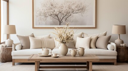 Fototapeta na wymiar Stylish living room with modern sofa and accessories