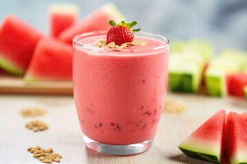 fruit milkshake with a slice of watermelon
