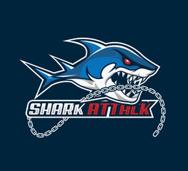 Shark esport gaming mascot logo illustration, shark icon vector, angry shark logo mascot, dark background © widoko