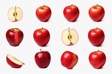 collection of red apples isolated on white background