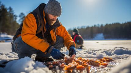 Professional demonstrating adaptation of ice fishing techniques amid changing climates 