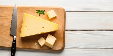 Cheese delights. Fresh slices on wooden table. Gourmet selection. Culinary background for foodies. Delicious dairy. Tasty in healthy snack