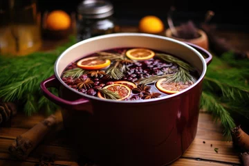 Poster mulled wine simmering in a pot © altitudevisual