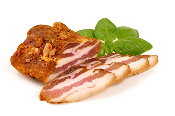 Smoked pork brisket, isolated on white background.