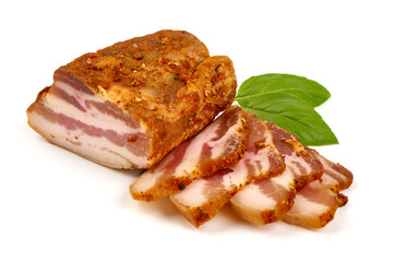 Smoked pork brisket, isolated on white background.