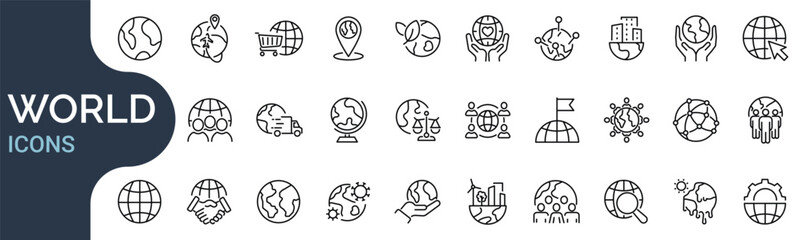 Set of outline icons related to globe, earth, world. Linear icon collection. Editable stroke. Vector illustration © SkyLine