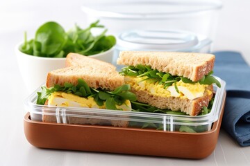 egg and cress sandwich arranged in a rectangular lunchbox
