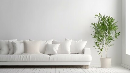 White room with sofa. Scandinavian interior design

