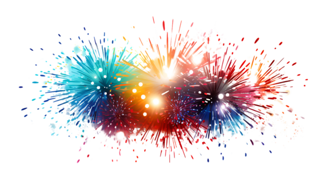 Burst of Fireworks on Transparent Background Isolated on Transparent or White Background, PNG