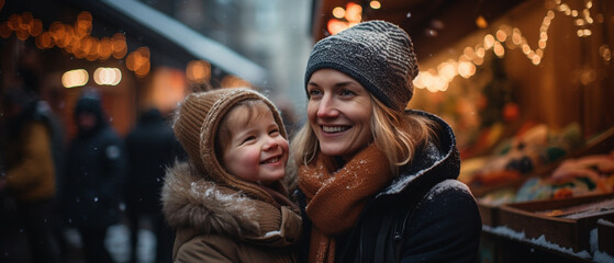Fototapeta premium mother and her daughter at a christmas market