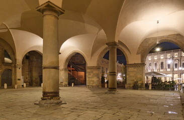Architecture under the palace of reason in Bergamo upper, Lombardy, Italy