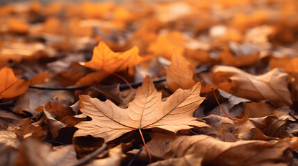 Naklejka na ściany i meble Autumn's Carpet: Fallen Leaves on the Ground