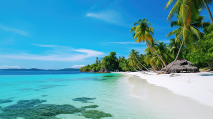 A tropical beach with palm trees, white sand, and crystal-clear water Ai Generative