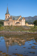 Fototapeta na wymiar The church of Vagan, Vaganveien, Kabelvag, Lofoten Islands, Norway