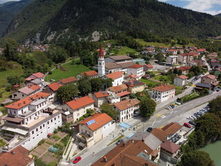 Fototapeta na wymiar Most na Soči, Slovenia - drone footage.