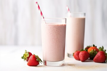 tall strawberry shake with a reusable metal straw