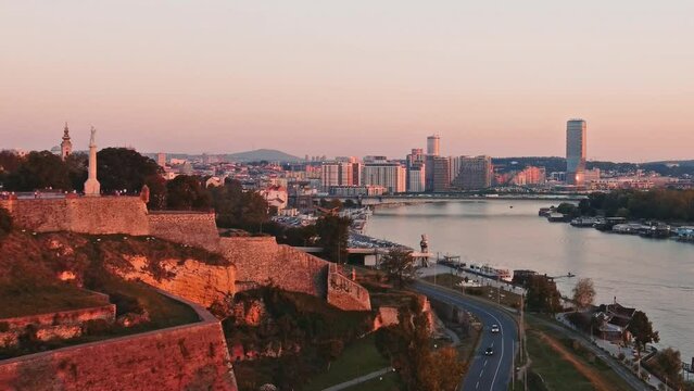 Aerial view of Belgrade rivers and cityscape, Serbia.	
