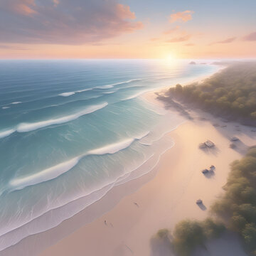 the serenity and tranquility of a secluded beach at sunrise