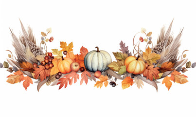 Watercolor composition for design, clip art, pumpkins, thanksgiving, autumn