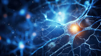 Naklejka na ściany i meble Active nerve cells. Human brain stimulation or activity with neuron.