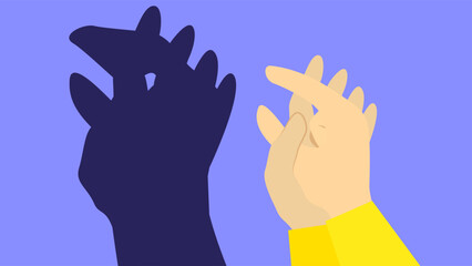 Illustration of a hand that makes a chicken play with shadows